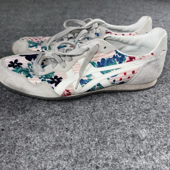 Asics Onitsuka Tiger Serrano 9.5 Pink Stripe White Lace Up Suede Print Low Top - Picture 1 of 9